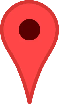 a red pin with a hole in the middle