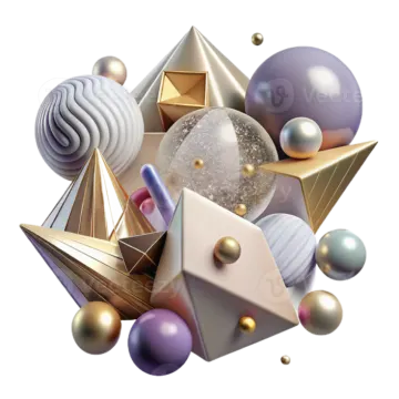 a bunch of different colored balls and shapes
