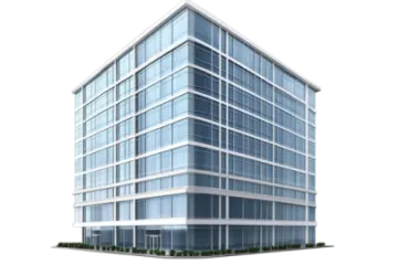 an office building with glass windows