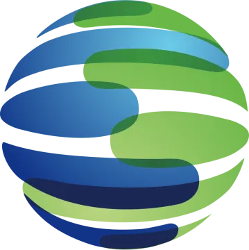 a globe with green and blue stripes on a white background