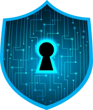 a blue shield with a keyhole on it
