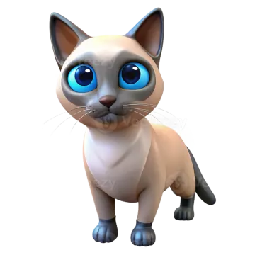 a cartoon cat with blue eyes on a white background