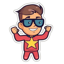 a cartoon character with sunglasses and a star sticker