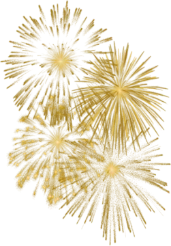 three gold fireworkss on white background