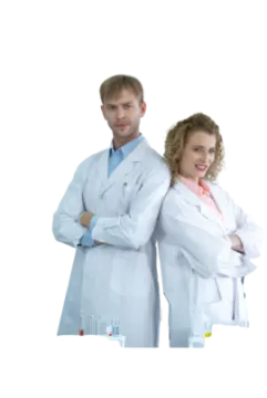 a man and woman standing in front of laboratory equipment