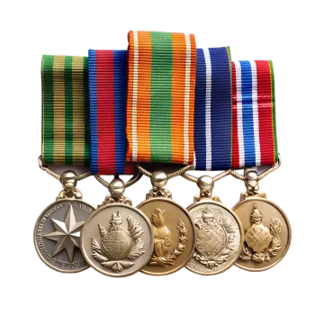 three medals on a white background