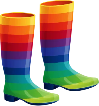 a pair of rainbow colored rain boots