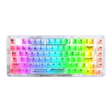a rainbow colored keyboard with white keys