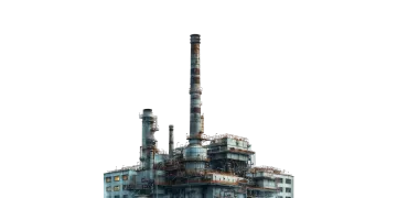an oil refinery in the middle of a city