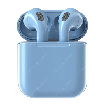 a pair of blue airpodss on a white background