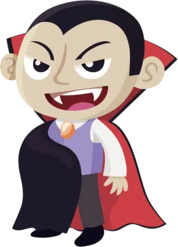 a cartoon character in a dracula costume