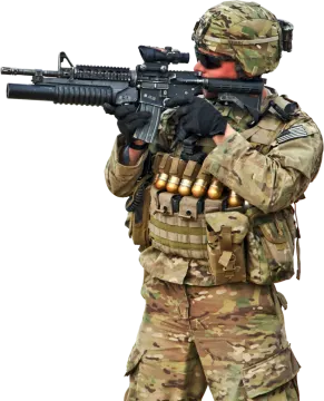 a soldier with a rifle in his hand