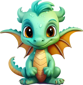 a cartoon baby dragon sitting on the ground