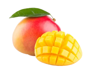 a mango and a piece of mango on a white background