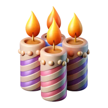 three candles on a white background