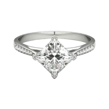 a white gold engagement ring with a princess cut diamond