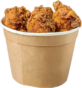 a paper cup filled with fried chicken