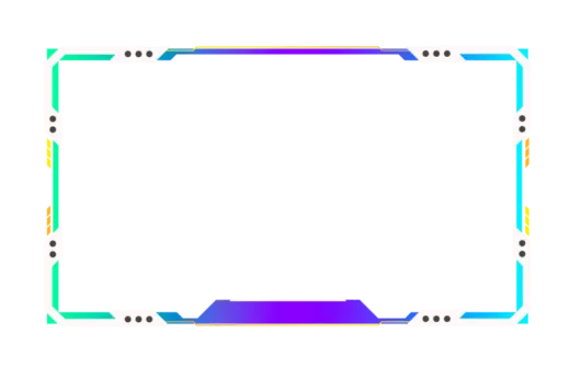 a white background with a blue, green and yellow border
