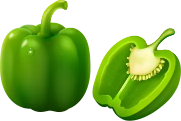 a green pepper and a half of pepper
