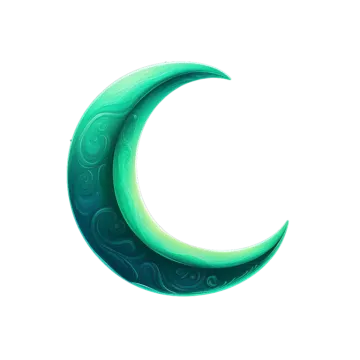 a green crescent with swirls on it