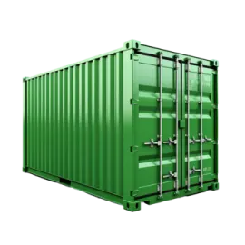 a green shipping container on a white background