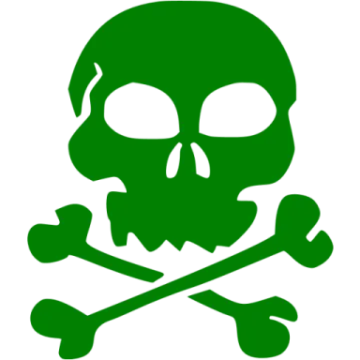 a green skull and crossbones