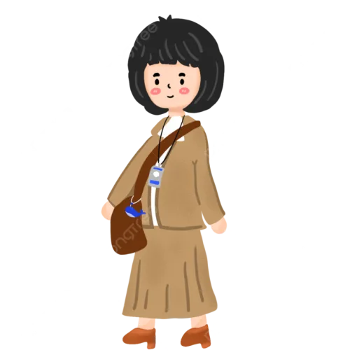 an illustration of a woman wearing a brown coat and holding a brown bag