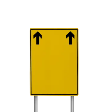 a yellow sign with two arrows pointing left and right