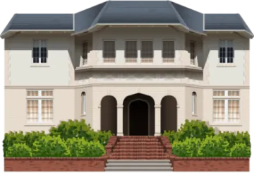 the front view of a two story house