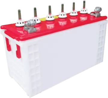a red and white battery box with four terminals