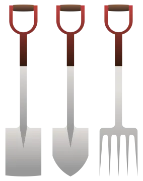 four shovels with different colors and sizes