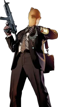 a man in a suit holding a gun