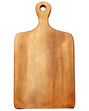 a wooden cutting board on a white background