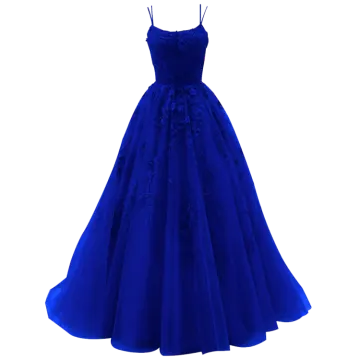 a blue prom dress on a white background