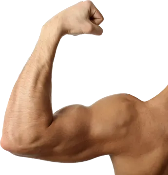 a man is flexing his arm in the air