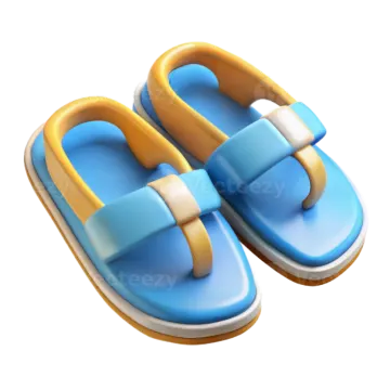 a pair of blue and yellow slippers