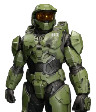 a green halo armor suit on a white background