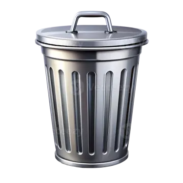 a metal trash can on a white background
