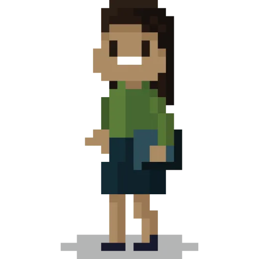 an illustration of a woman in a green shirt and black skirt