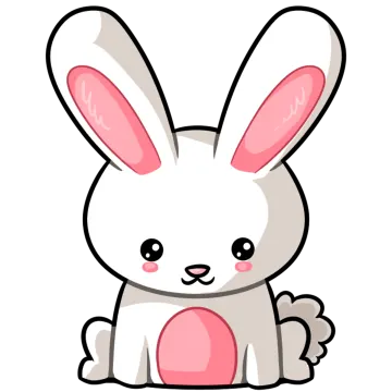 a white rabbit with pink ears sitting on the ground