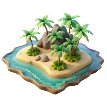 a small island with palm trees and rocks