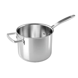 a stainless sauce pot with a lid
