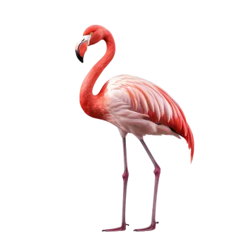 a pink flaming standing in front of a white background