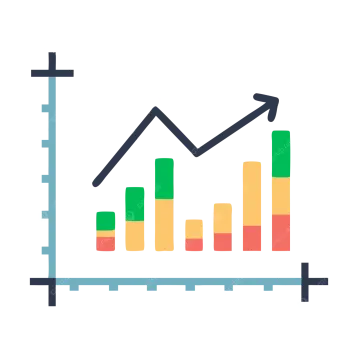 a bar chart with an arrow pointing upward