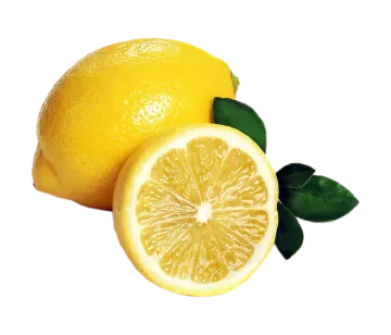two lemons with leaves on a white background