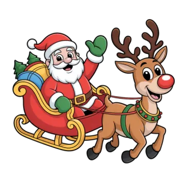 a santa claus riding on a sled reindeer
