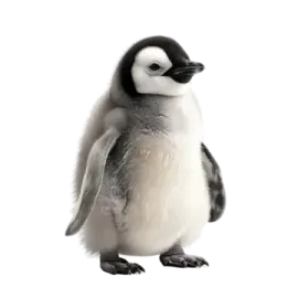 a baby penguin standing on its hinds
