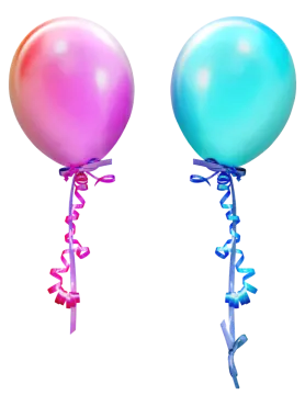 two balloons with ribbons on them