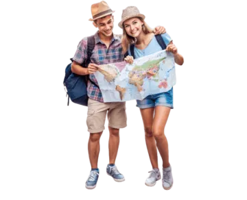 two young people looking at a map