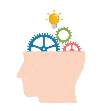 a man's head with gears inside of it